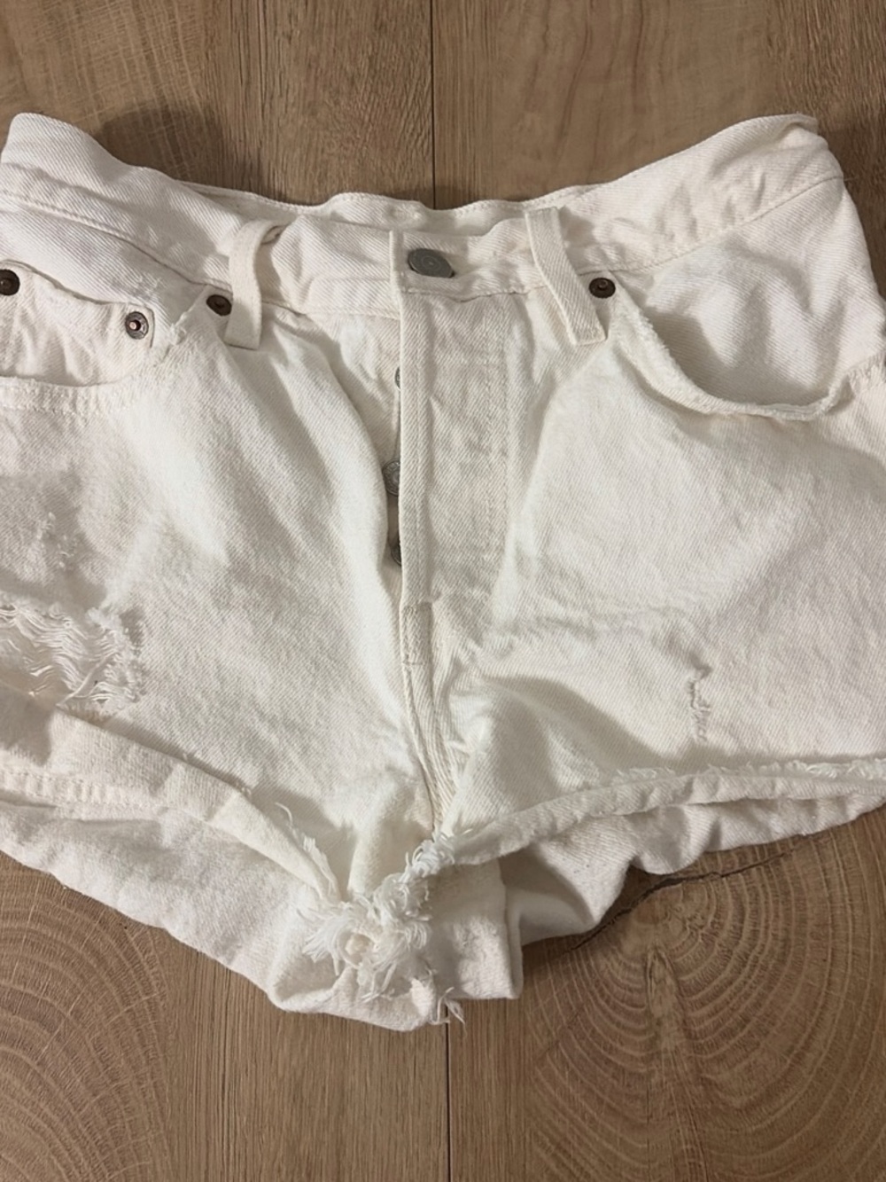 Levi’s 501 Women’s White Distressed Denim Shorts
